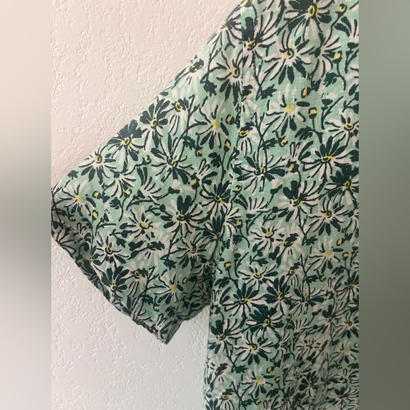 J. Crew Green and White Floral Casual Linen Shirt Men Slim Fit Medium - Picture 7 of 7